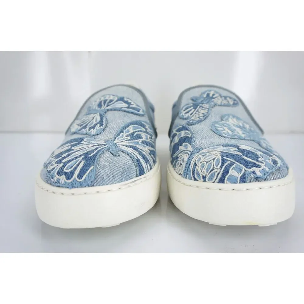 Valentino Denim Butterfly Skater Sneaker SZ 38.5 Slip On Flat NIB $945